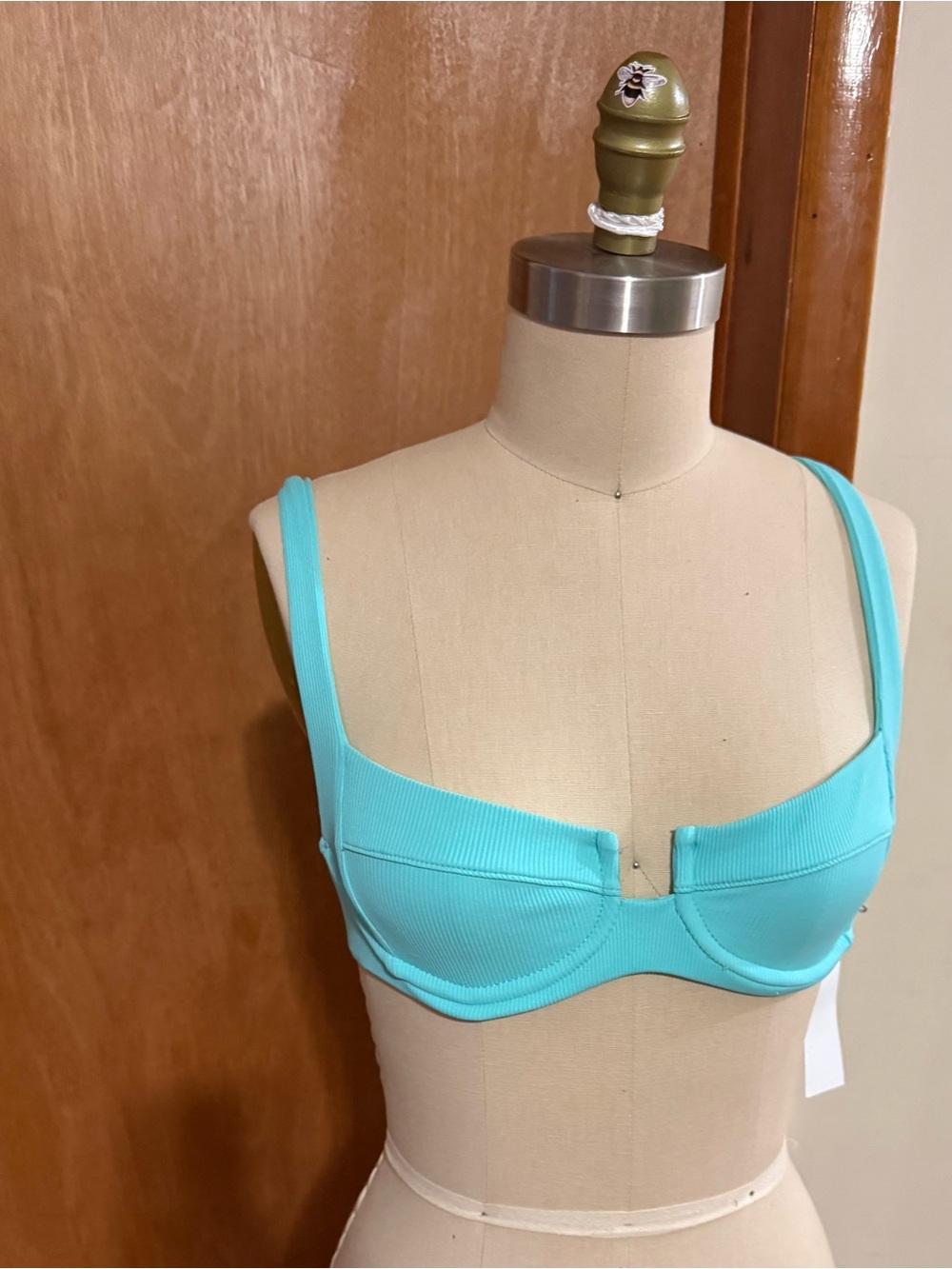 Ribbed Aqua Underwire Bralette with Adjustable Straps